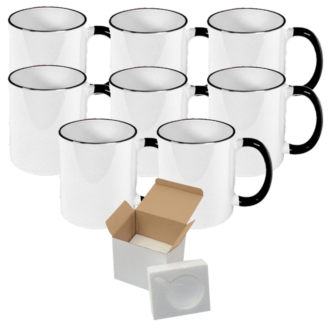 8 PCS 11OZ Sublimation Mug Coated Ceramic Mugs White Black Halo With Black  Handle Sublimation Blanks Mugs for Coffee Milk Tea